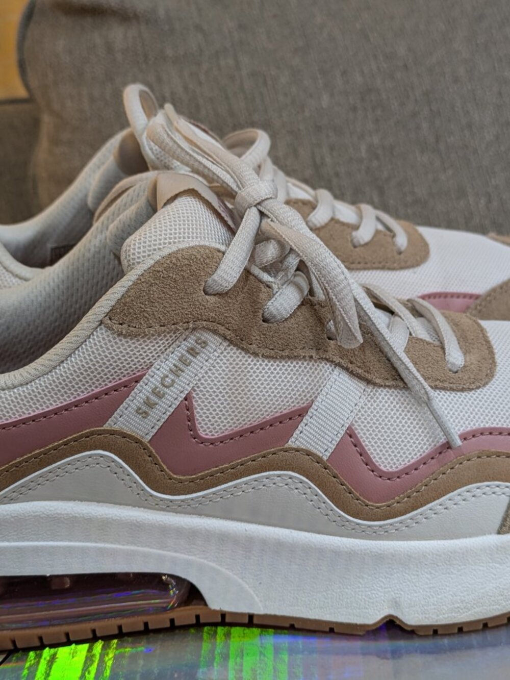 Skechers Los Angeles Beige Pink Textile Air-Cushion Sneakers Size 7.5 Excell Con